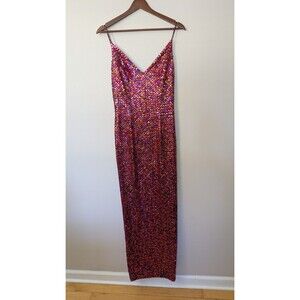 Vintage Y2K Cache Sequin Maxi Dress Gown Size 8 Glam Colorful Pink Purple Orange